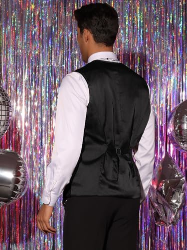 Lars Amadeus Sequins Vest for Men's V-Neck Slim Fit Shiny Disco Party Sleeveless Waistcoat Bowtie3