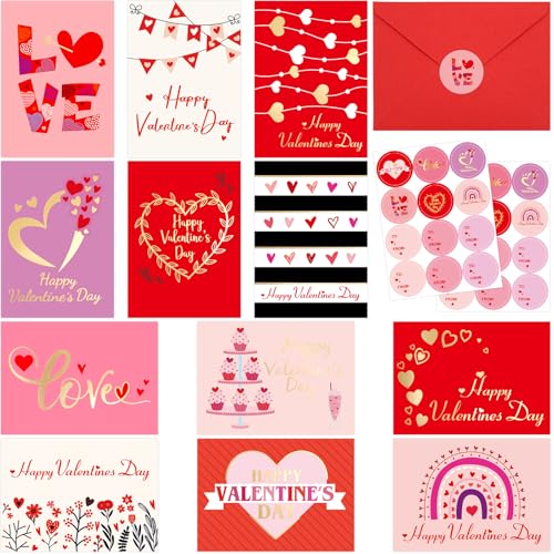 Mini cartes de Saint-Valentin en vrac avec enveloppes et stickers cœur