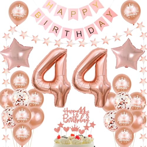 Globo de 44 cumpleaños, color oro rosa, decoración de cumpleaños para mujer, 44 años, decoración de 44 años, decoración de 44 años, decoración de 44