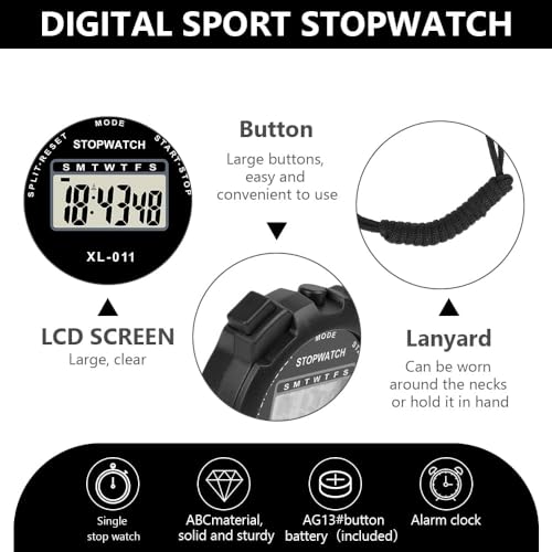 Digital Sports Stopwatch Timer With Alarm, Multi-Function Large Display With Countdown Timer, Shockproof For Coaches Swimming Running Sports Training Gym (Black) - Image 4