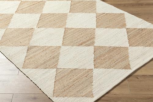 Tapete beige y camel de yute tejido a mano 8x10 miniatura 3