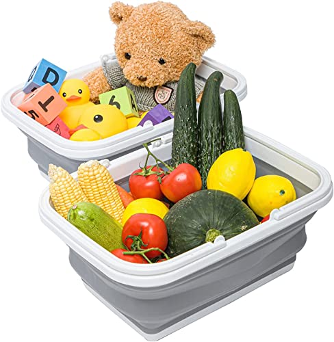 Autodeco 3 Pack Collapsible Sink With Handle Towel, 2.37 Gal / 9L Foldable Wash Basin For Washing Dishes, Camping, Hiking And Home Orange&Yellow&Gray #TOP4