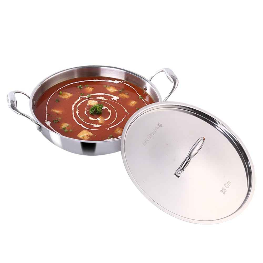 Wonderchef Silver Nigella Triply Kadhai With Ss Lid 28 Cm