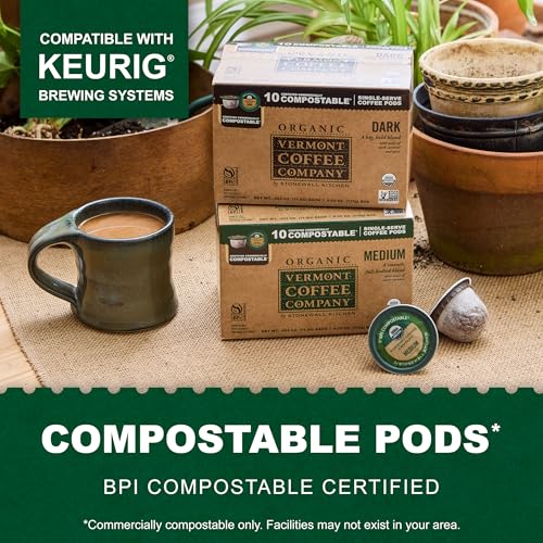 Vermont Coffee Company, Organic Medium Roast Coffee, K-Cup Single-Serve Compostable Coffee Pods, 10CT, Made in the USA