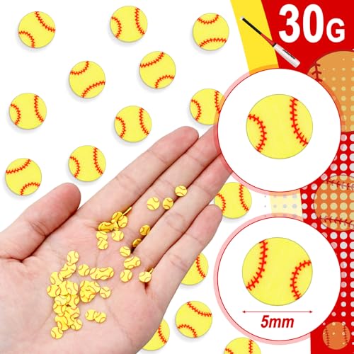Image of Weysat 30g Mini Softball Polymer Clay Slices 0.2 Inch Tiny Clay Softball Pieces Sports Sprinkles Ball Confetti for Clips Nail Art DIY Craft Party Decoration Favors for Team Sports Lover