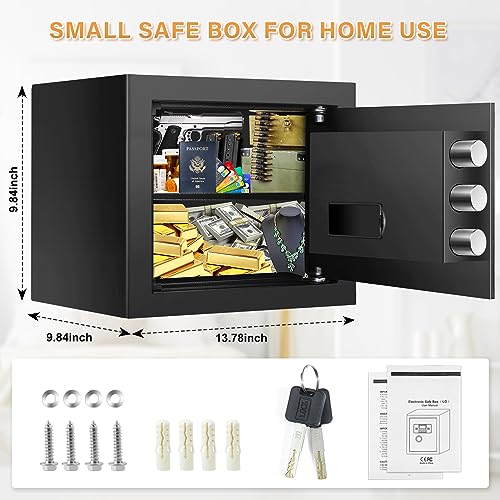 1.0 Cub Home Safe Fireproof Waterproof, Small Fireproof Safe Box with Programmable Keypad and Removable Shelf, Security Digital Safe for Home Money Firearm Medicines Valuables