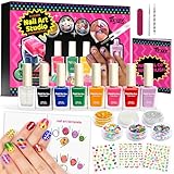 Tomons Nail Polish Set Non Toxic Kids Nail Polish Kit for Kids Ages 7-12, Birthday Gifts for 6 7 8 9 10 11 12 Year Girl, Glitter, Sequins, Stickers, Nail Art Kit Tools- 8 Colors