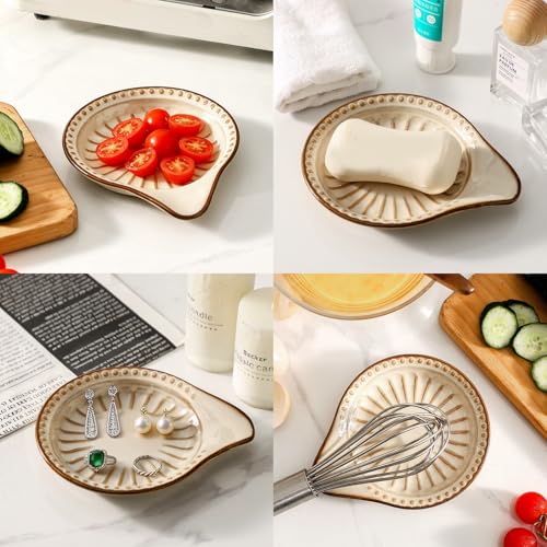 Image of Spoon Rest for Stove Top, Ceramic Spoon Holder for Countertop, Beige | 5.1Inhes Spatula Rest for Kitchen Counter, Heat-Resistant Cooking Utensil Rest for Coffee Spoon Dish, Tongs, Dishwasher Safe