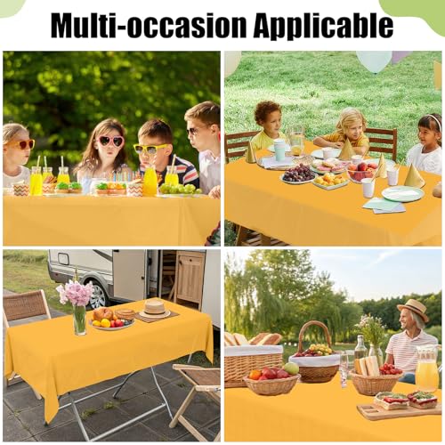 Image of Smiry Disposable Table Cloth 3 Pack, 54 x 108 Inch Waterproof Plastic Tablecloth, Decorative Rectangle Table Covers for Party, Birthday, Picnic, Mustard Yellow