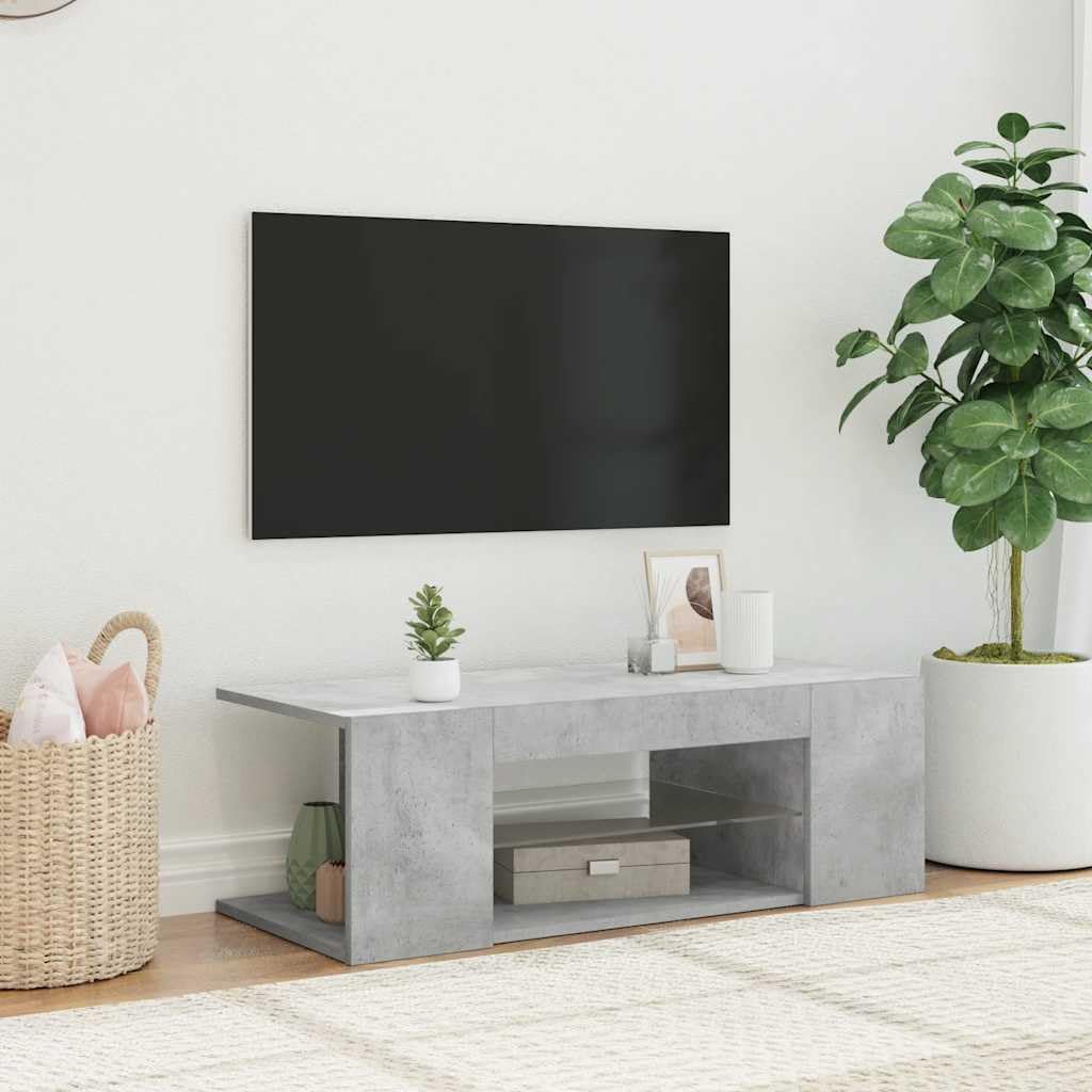 VidaXL Meuble TV Avec Lumières LED, Armoire De Télévision, Meuble Télé De Salon, Armoire Basse Salle De Séjour Intérieur, Moderne, Gris Béton