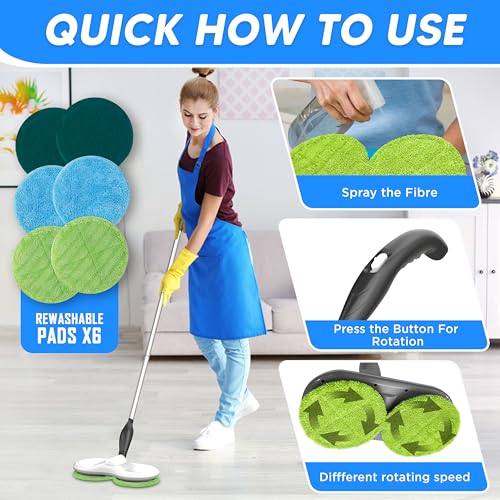 SyncTech Floating Mop - Spin mops for cleaning floors - Motorised Electric mop Cordless and rechargeable, Rotating head Microfibre mop, Long life Battery and Lightweight - Image 3