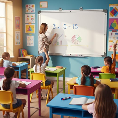 Yolay Magnetic Whiteboard, Large Whiteboard For Wall, Dry Wipe Board, Big White Board 90X60Cm For Office, Home & School With Aluminum Frame, Includes 2 Marker Pens, 6 Magnets & 1 Eraser - 3