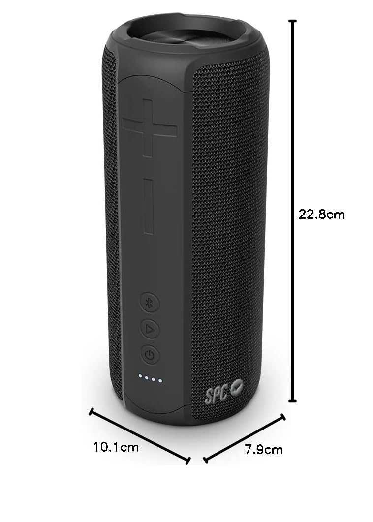 SPC Sound Zenith przenośny głośnik bezprzewodowy, Bluetooth 5.0, moc 24 W, akumulator 12 h, wodoszczelny (IPX7), True Wireless Stereo, USB-C, tekstylny pasek na ramię, kolor czarny