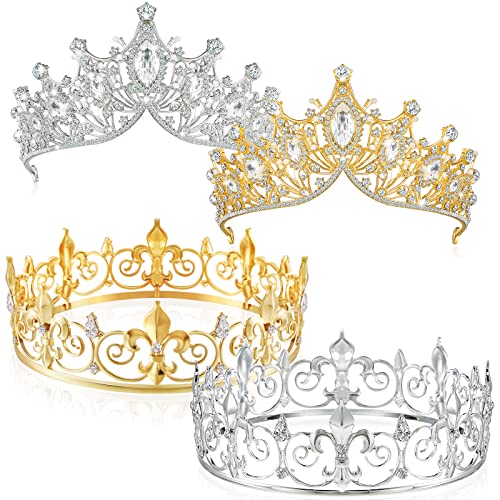 Refractarios, Office Product Henoyso 4 coronas de baile King y Queen para hombres y mujeres, diadema de vidrio de tiara para el rey, reina, regalo de fiesta (oro, plata, exquisito),...