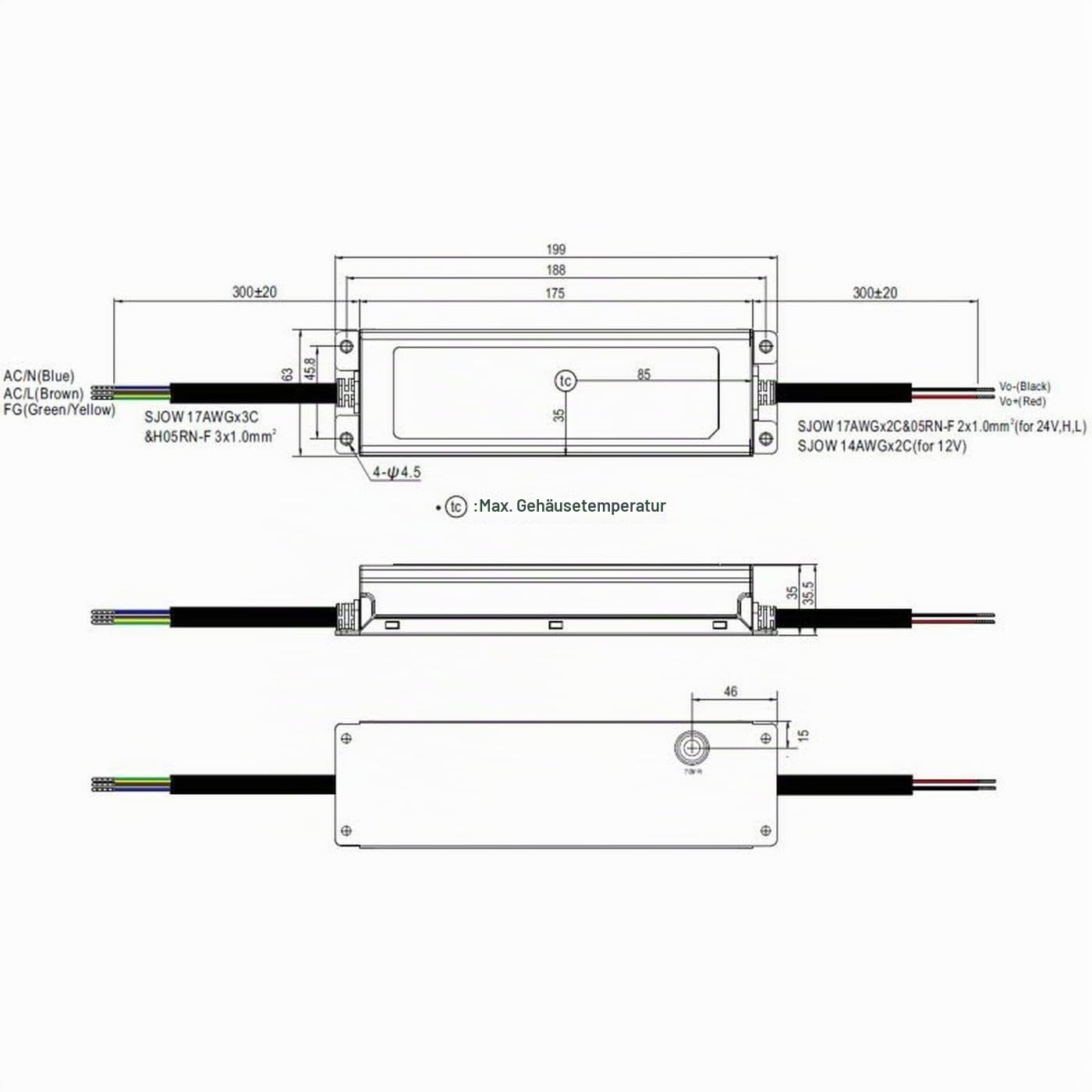 MEAN WELL XLG-200-12-A, AC-DC LED-Installationsnetzteil, Metallgehäuse, IP67 192W 12V 16A CV + CC