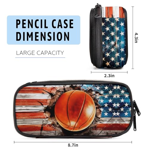Image of Basketball Pencil Case, Large Capacity Pen Pencil Case for Boys Girls Teen, Kids 3 Compartments Multifunction Pencil Box with Zipper Organizer, Pencil Pouch for Back to School Students