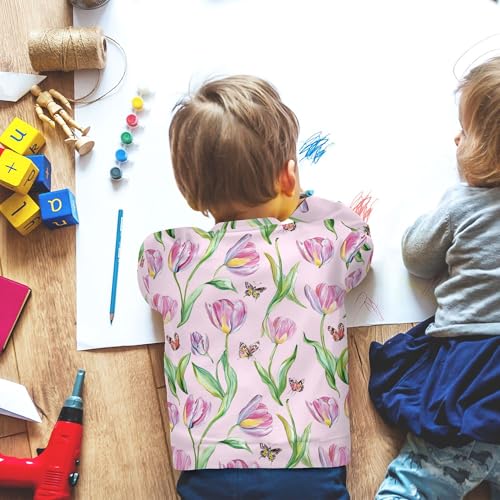 JUNZAN Cartoon Tulips Pink Kids Boys Pullover Hoodie Long Sleeve Outerwear for Kids Athletic 4T 6