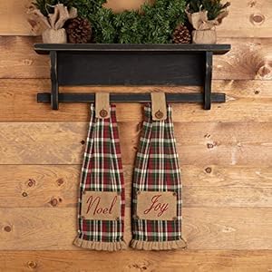 VHC Brands Forreston Joy and Noel Button Loop Set of 2 Kitchen Towel Red