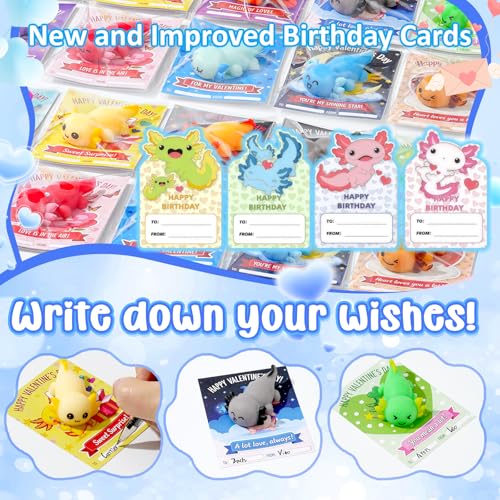 Image of Axolotl Squishy Toys 24 Pack, Squishies Axolotl with Happy Birthday Card | Mochi Squishy Fidget Toys, Squeeze Toys Kit Birthday Gift, Party Favors for Kids, Boys and Girls