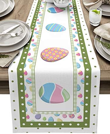 Boanket Easter Table Runner - 70 Inch Long, Bufflao Colorful Doodle Easter Eggs Kitchen Dining Table Runner Dresser Scarves, Spring Polka Dot Farmhouse Decor for Coffee Table Wedding Party Banquet
