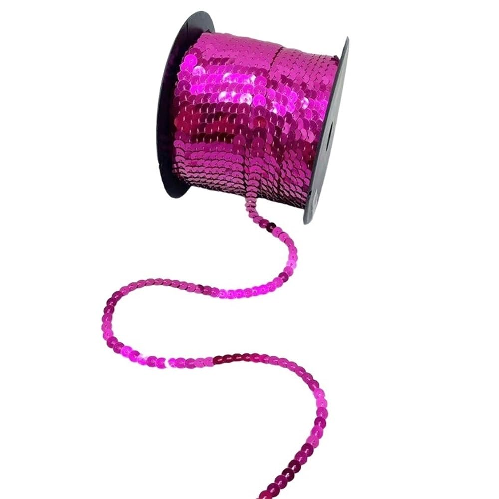 Cekinowa taśma ozdobna, Okrągła luźna wstążka z cekinami PVC, szerokość 6 mm, wielokolorowa, 5-100 m(Rose Pink,100Yards)