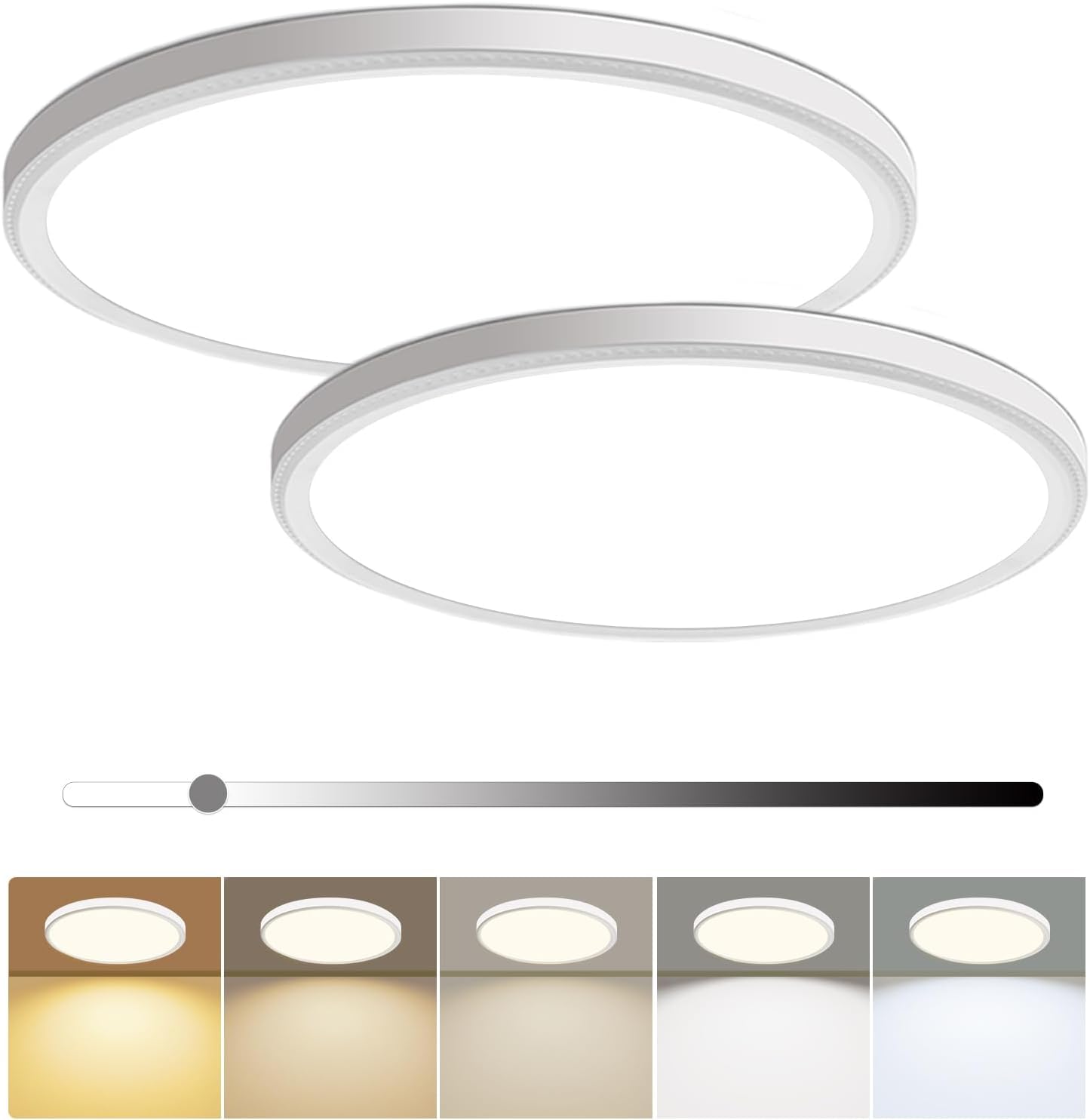 2 Pack 16 Inch Dimmable LED Flush Mount Ceiling Light 4800LM Round Light Fixture 5 Color Temperature Selectable Super Slim Large Flat Ceiling Lamp for Living Dining Room White