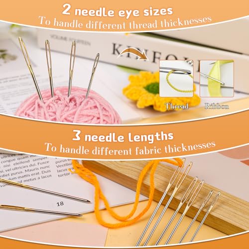 Image of TLKKUE 12 Pcs /3 Sizes Large-Eye Blunt Needles, Steel Yarn Needle with Needle Threader, Tapestry Needle for Sewing Crochet Knitting Embroidery (Gold 2.08in /2.36in /2.76in)