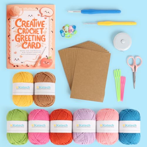 Image of Katech Crochet Kit for Beginners Adults & Kids - Greeting Card Beginner Crochet Kit for Adults with Step-by-Step Tutorial Learn to Crochets, Greeting Card Knitting Set for Any Occasion Gifts