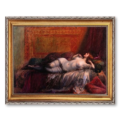 Vintage Framed Reclining Nude Woman Wall Art Canvas Print Oil Paintings Reproduction World Classics Elegant Poster Painting Pictures Wall Decor for Bedroom Living Room Home Decor (RetroFramed,12L