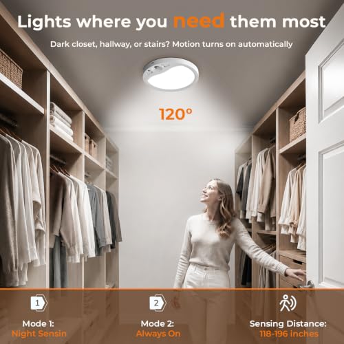 TANBABY Rechargeable Motion Sensor Ceiling Light Indoor with Remote, 2 Pack by TANBABY - Used condition - Image 2