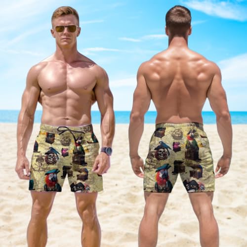 Parrot Lovers Mens Swim Trunks - Summer Elastic Waistband Men's Summer Quick-Dry Swim Shorts Set 042