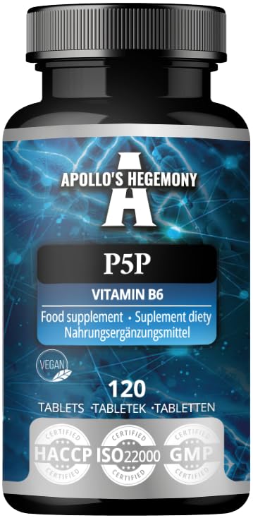 Pyridoxal-5-Phosphate (P-5-P) 50 mg per Tablet - 120 Vegan Tablets - Supply for 480 Servings - Supports Nerve and Psychological Functions -Vitamin B6 Diet Supplement - by Apollo's Hegemony