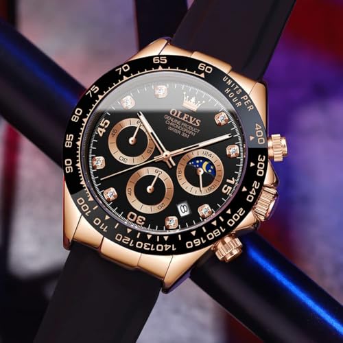 Image of OLEVS Men's Watch, Easy to Read Sport, Popular, Fashion, Brand, Japan-Quartz, Stopwatch, 24 Hours, Date, Waterproof, rose gold & black, sports
