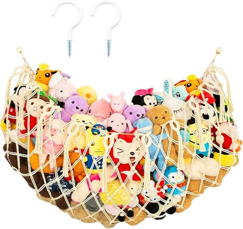 Alrens Hamac pour peluches, filet de rangement pour jouets, chambre d'enfant, doudous, hamacs suspendus, fait à la main, support pour jouets en peluche, rangement avec crochet