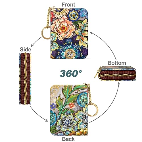 Image of Nipichsha Credit Card Holder, Small RFID Card Wallet for Women, Slim Leather Card Holder Wallet, Mandala Flower, 4.33 x 3.15 x 0.98 inches, Fashions
