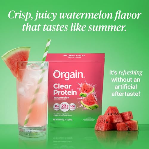 Orgain Clear Whey Isolate 22g Protein Powder, Watermelon, 18 Servings | Whey protein, 0g sugar, no anti-foaming agent, suitable for lactose intolerance, no artificial color, no soy, 10.1oz - image 3