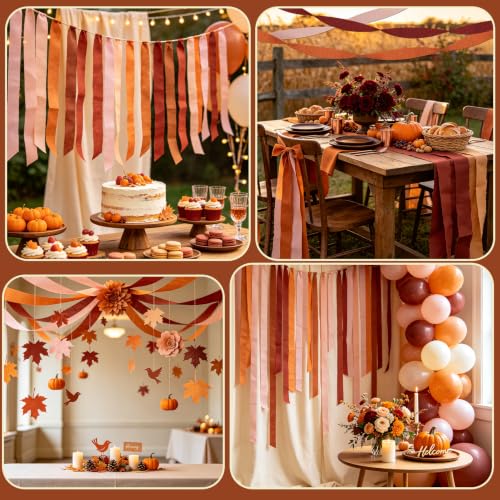 Image of 8 Rolls Fall Party Decorations, Crepe Paper Streamers for Thanksgiving