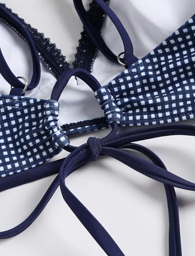 ZAFUL Women's V Neck Bikini Set High Waisted Swimsuits Lace Up Bow Decor Cheeky Two Piece Bathing Suit4