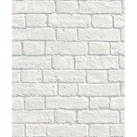 Coloroll Glitter Brick White Wallpaper M1038 - Faux Wall Glitter Morta Cover