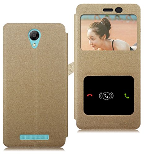 Image of Heartly GoldSand Sparkle Luxury PU Leather Window Flip Stand Back Case Cover for Xiaomi Redmi Note 2 Dual Sim - Hot Gold