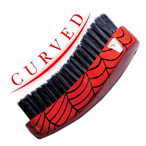 Beauty Town Medium Curve Wave Brush - 50% Boar Bristle & 50% Nylon – All Purpose 360 Wave Brush for Men (Spiderweb Patterned)