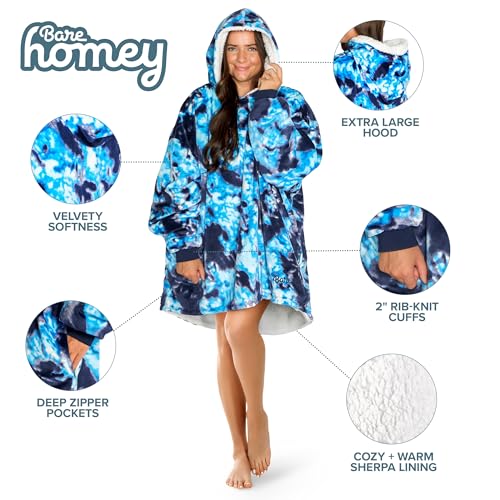 Image of Bare Home Wearable Blanket Hoodie - Soft Plush Sherpa - Warm and Cozy - Oversized Wearable Blanket