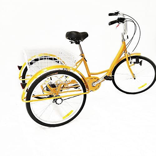 Triciclo de 24 pulgadas para adultos, 6 marchas, bicicleta de ciudad con cesta de la compra, acolchado para sillín de bicicleta, respaldo triciclo, 3 ruedas, para adultos, para paseos al aire libre,
