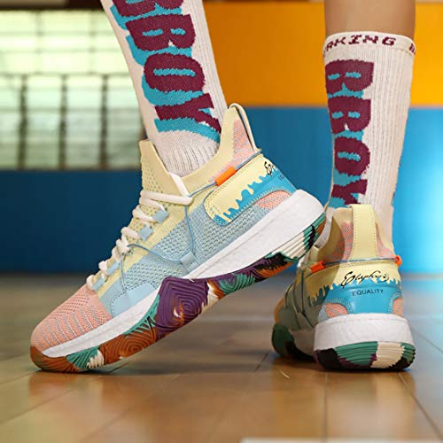 Ashion Boys Basketball Shoes Equality Signature Comfortable Boys Shoes Breathable High Top Sneakers For Boys Non-Slip Kids Girls Basketball Shoes Running Cushion Kids Tennis Shoes Size 5 Ice Blue #TOP6