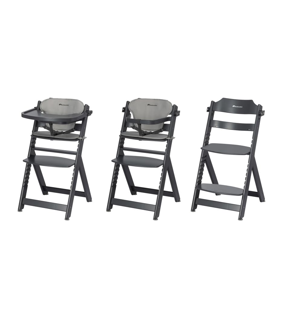 Bebeconfort Timba + Coussin, Chaise Haute Bébé Evolutive, 6 Mois - 10 Ans, Jusqu'à 30 kg, Plateau Amovible, Assise/Repose-pieds Réglables, Compatible avec Timba Baby, Mineral Graphite