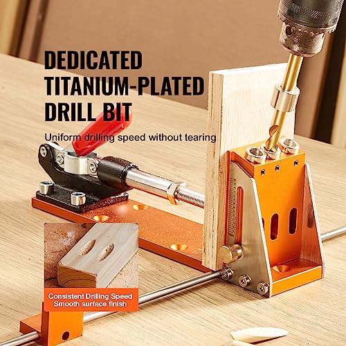 VEVOR Pocket Hole Jig Kit, 34 Pcs Pocket Hole Jig System with 11" C-clamp, Fixture, Step Drills, Wrenches, Drill Stop Rings, Square Drive Bits, Toolbox, Adjustable, for DIY Carpentry Projects