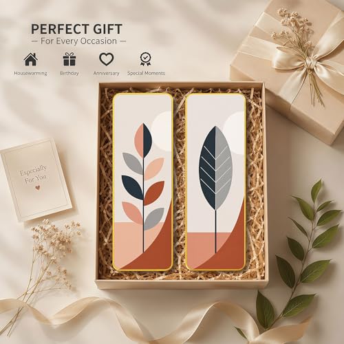 Image of The Castle Decor Modern Abstract Botanical Painting Set of 2 | Beige Terracotta Leaf Wall Art 19X27 Inch | Aesthetic Home Decor for Hallway Bedroom Office