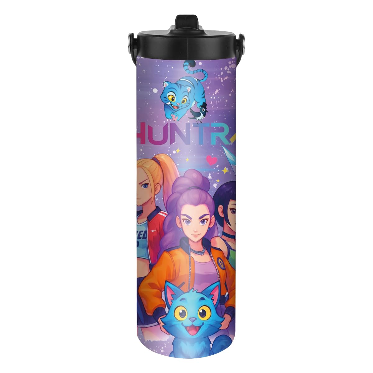 DOGDPELWI Demon Hunters Stainless Steel Water Bottle 590ml Stainless Steel with Handle Sports Water Bottles with Straw Leakproof Reusable Drinks Cup for Gym, Travel, Sports (Multicolor)