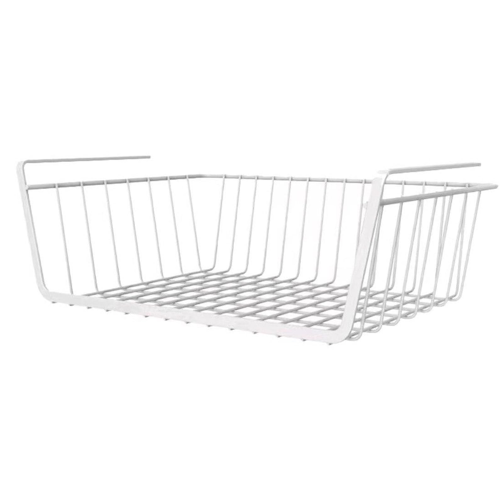 NTEK Under Shelf Storage Basket—Hanging Metal Wire Organizer, Kitchen, Bathroom, Pantry, Cabinet & Office—Durable Under Cabinet Shelf Rack to Maximise Space No Tools Required (WHITE, 37CM)