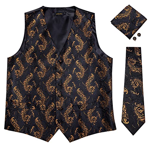 Pulcykp Men's Suit Vest Silk Waistcoat Sleeveless Formal Business Jacket Dress Vests4